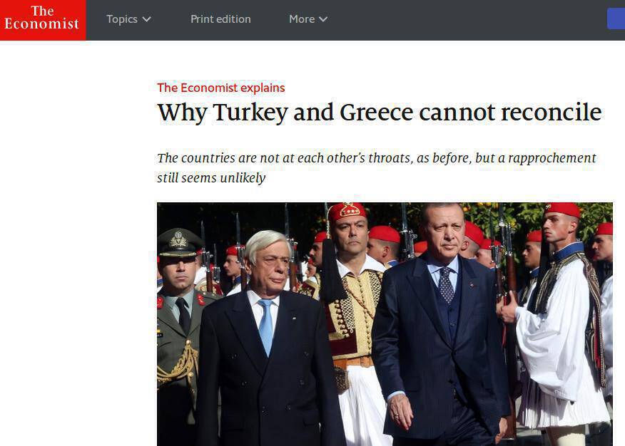 Economist: Για ποιους λόγους, Ελλάδα και Τουρκία, δεν μπορούν να συμφιλιωθούν