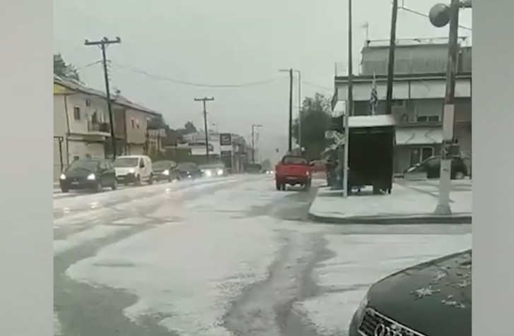 Δήμος Παγγαίου: Ισχυρή χαλαζόπτωση -Έμοιαζε σαν να χιόνισε