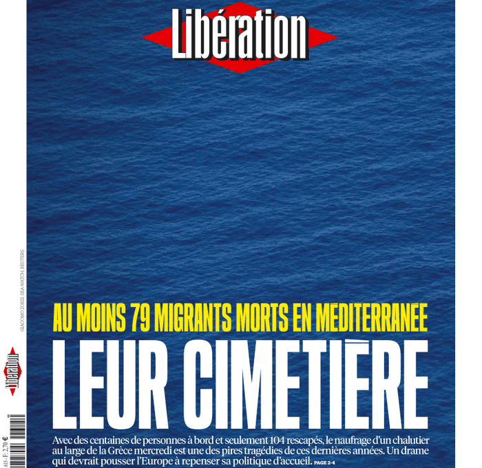 Liberation- Το συγκλονιστικό πρωτοσέλιδο της για το ναυάγιο στην Πύλο: «Το νεκροταφείο τους»