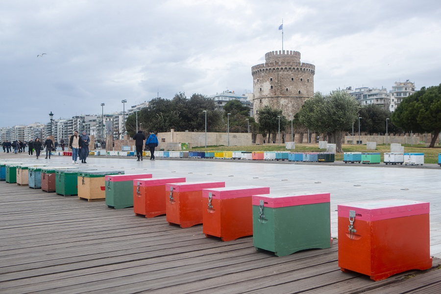 Διαμαρτυρία μελισσοκόμων στη Θεσσαλονίκη – Τοποθέτησαν δεκάδες άδειες κυψέλες στην παραλία