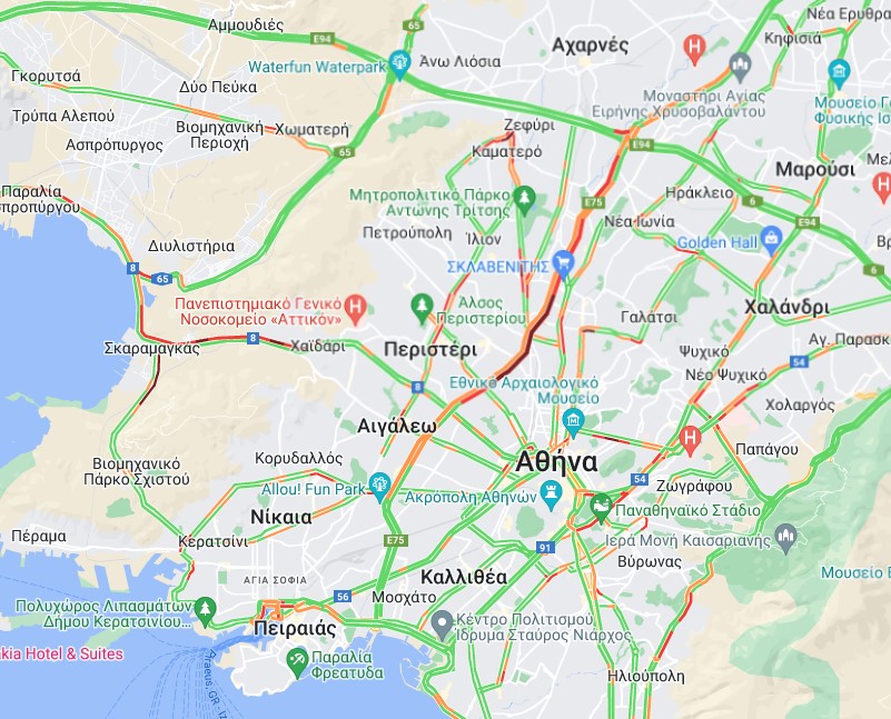 Κίνηση στους δρόμους της Αττικής: Στο «κόκκινο» ο Κηφισός και η Λεωφόρος Αθηνών λόγω βροχόπτωσης